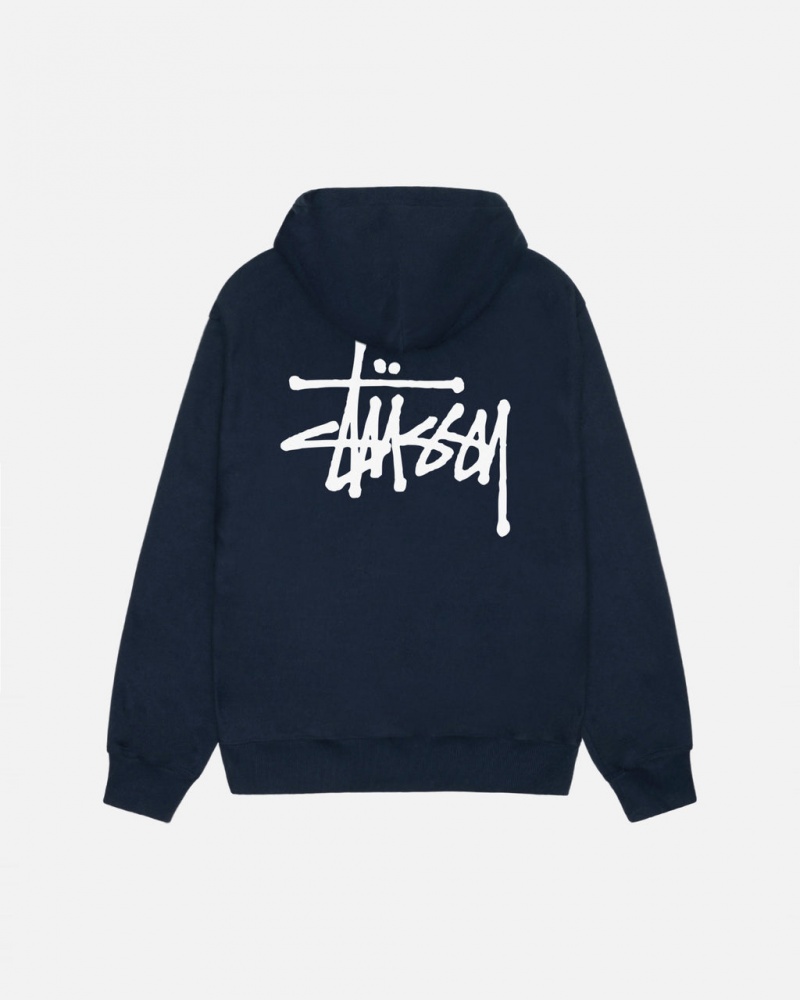 Navy Men\'s Stussy Basic Stussy Hoodie | TKN-4996