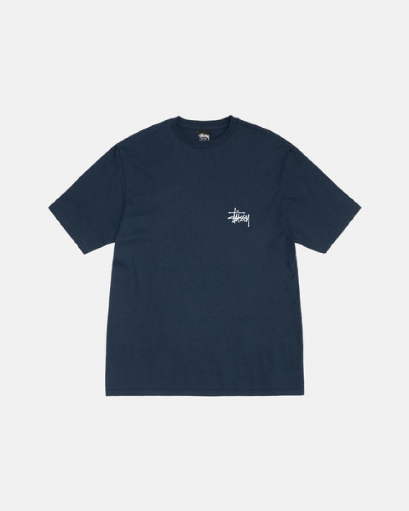 Navy Men's Stussy Basic Stussy Tees | RFQ-1063