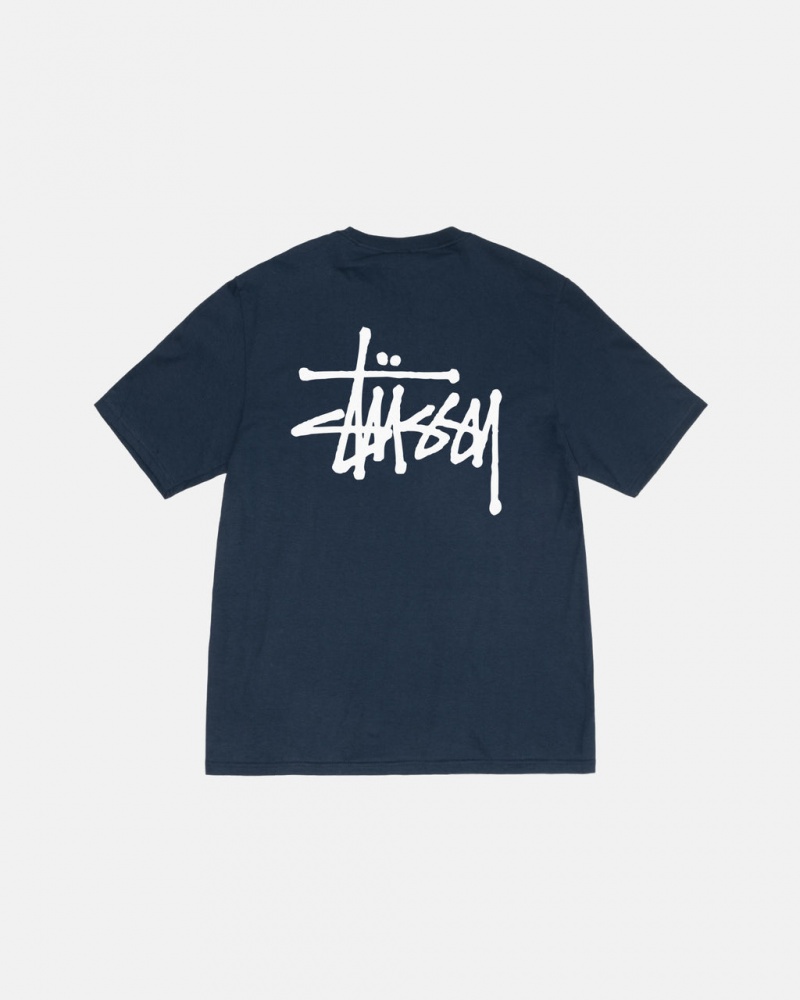 Navy Men\'s Stussy Basic Stussy Tees | RFQ-1063