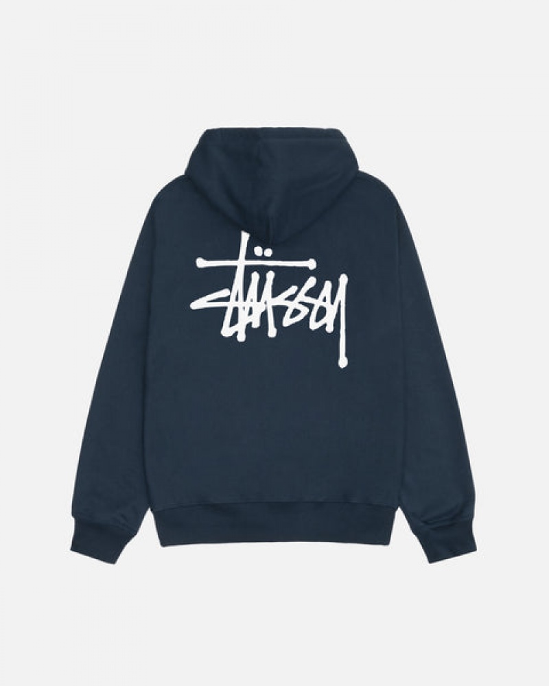 Navy Men's Stussy Basic Stussy Zip Hoodie | XPR-2240