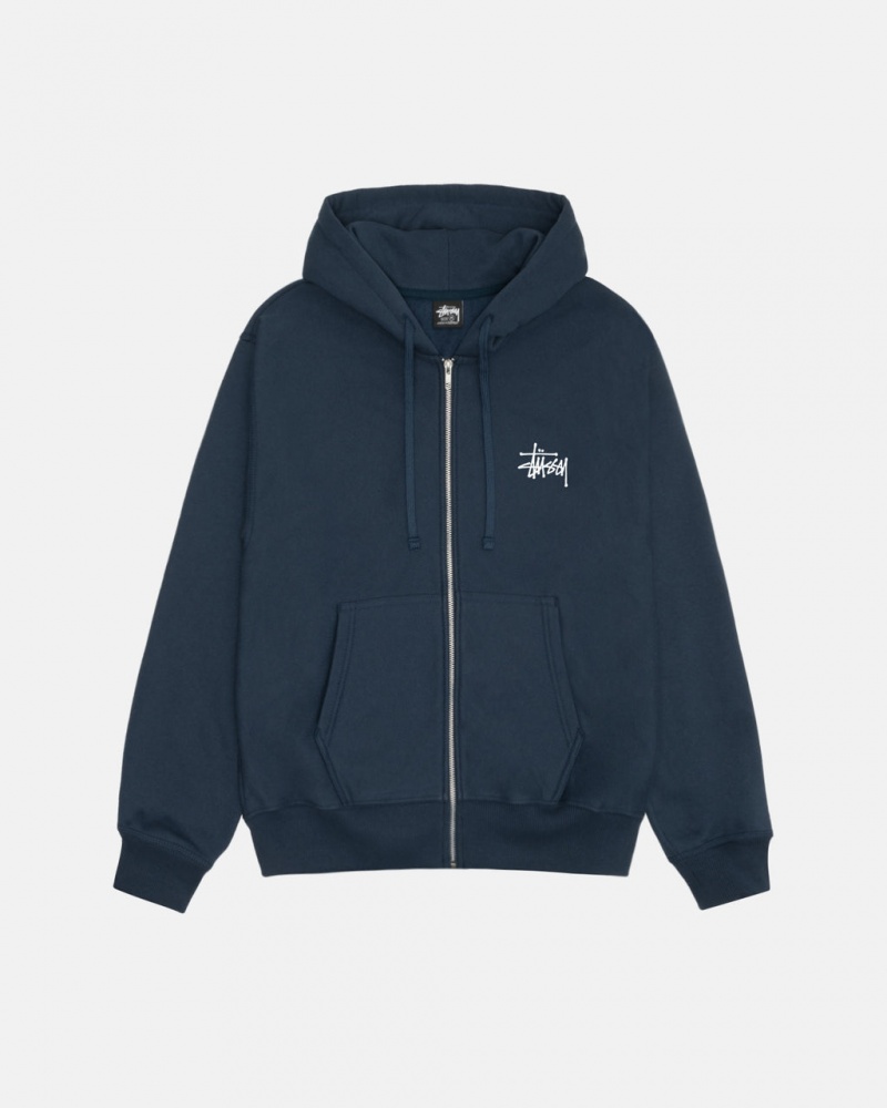 Navy Men\'s Stussy Basic Stussy Zip Hoodie | XPR-2240