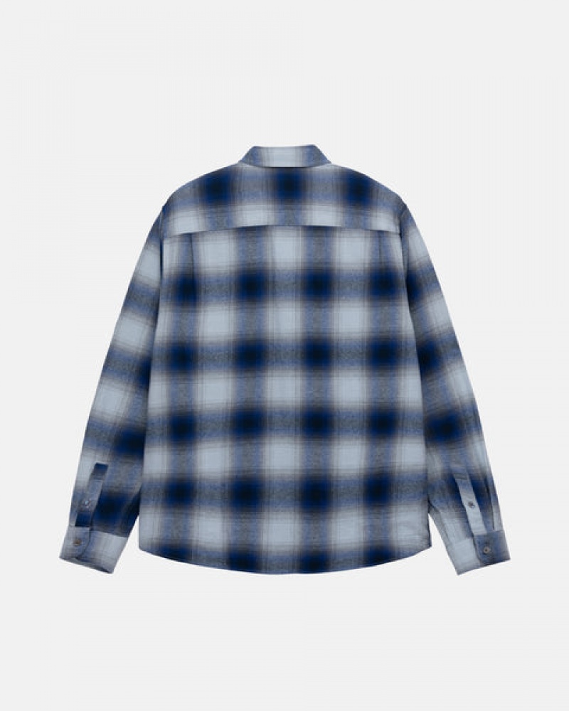 Navy Men's Stussy Bay Plaid Shirt Jackets | XEA-5647