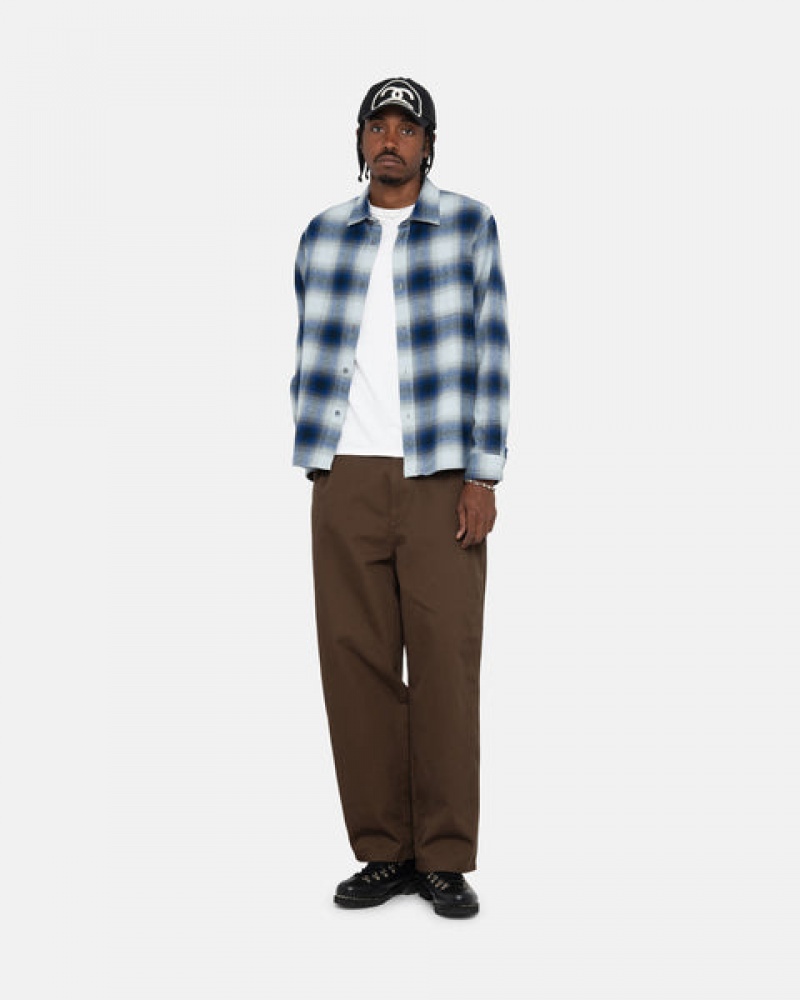 Navy Men's Stussy Bay Plaid Shirt Jackets | XEA-5647