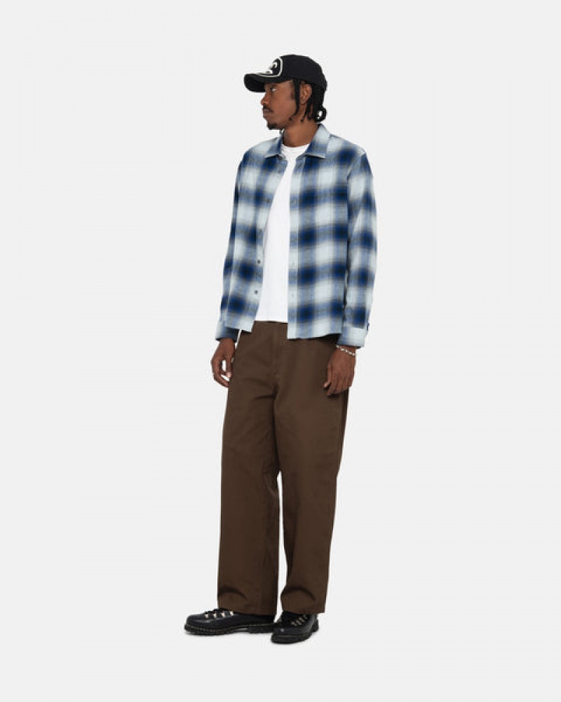 Navy Men's Stussy Bay Plaid Shirt Jackets | XEA-5647