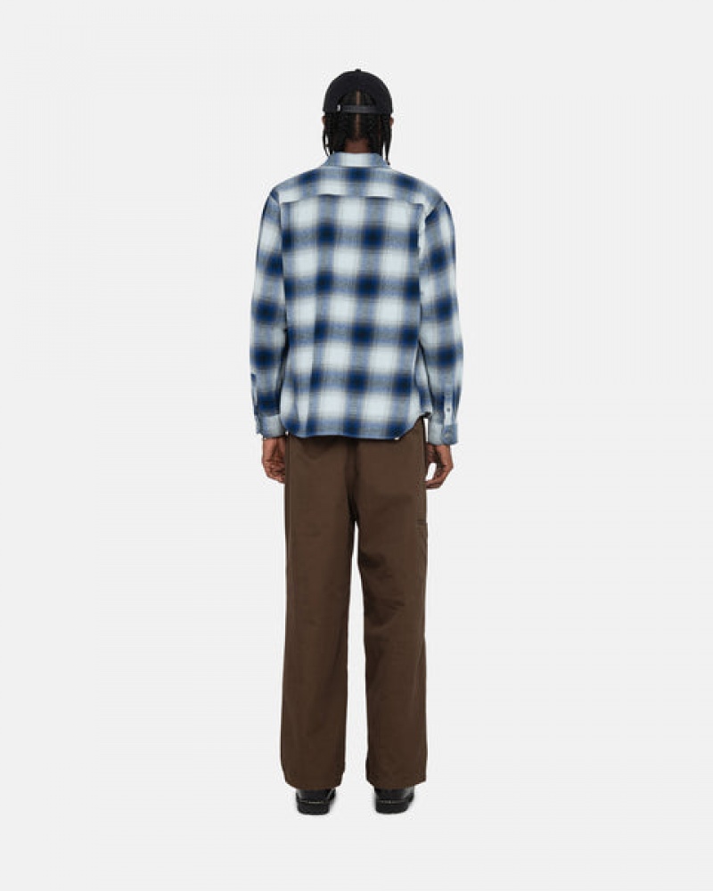 Navy Men's Stussy Bay Plaid Shirt Jackets | XEA-5647