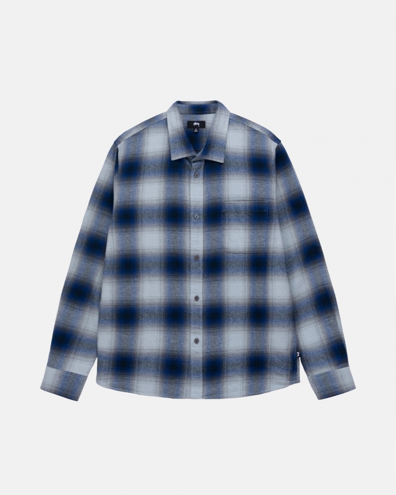 Navy Men\'s Stussy Bay Plaid Shirt Jackets | XEA-5647