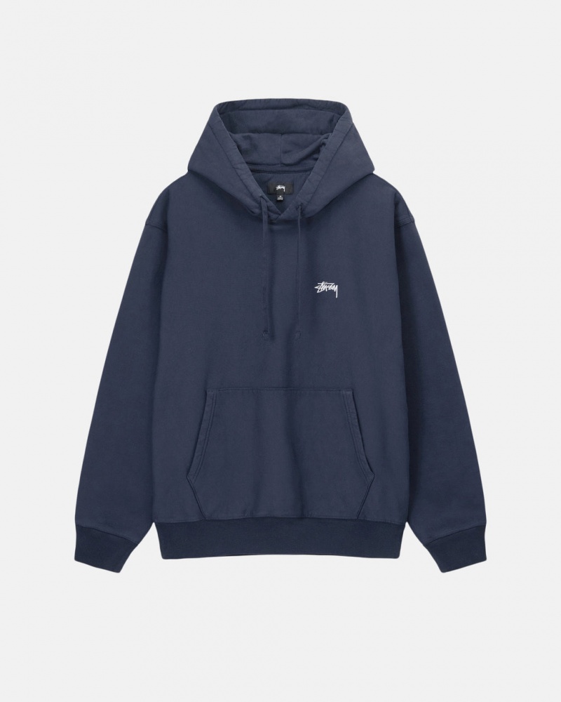 Navy Men\'s Stussy Overdyed Stock Logo Hoodie | DWN-9505