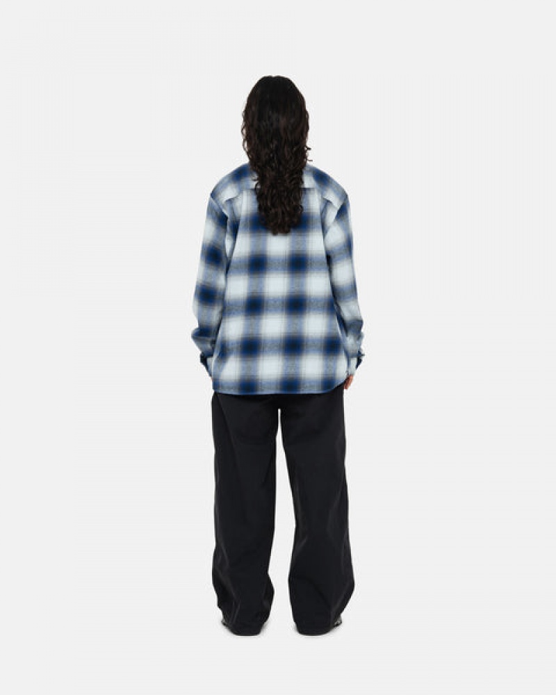 Navy Women's Stussy Bay Plaid Shirts | MKX-2198