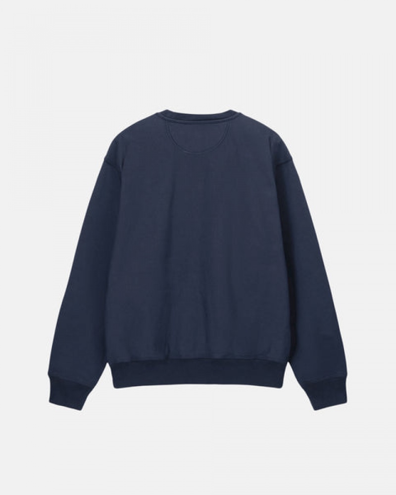 Navy Women's Stussy Overdyed Stock Logo Crew Sweatshirts | MQX-0218