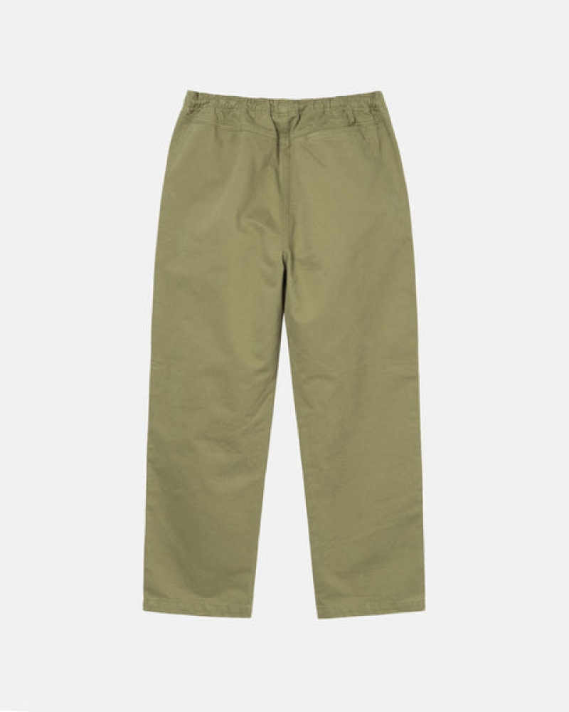 Olive Men's Stussy Beach Pant Brushed Cotton Pants | DPV-0090