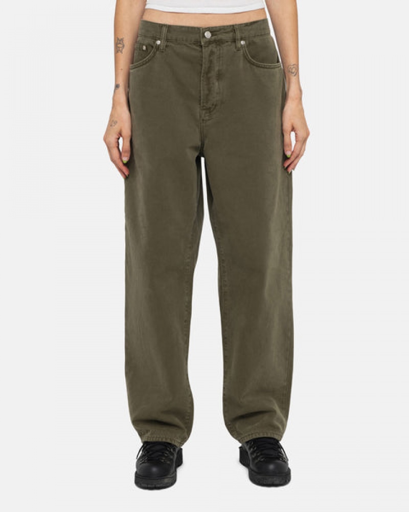 Olive Men's Stussy Big Ol' Jean Washed Canvas Pants | FQH-5249