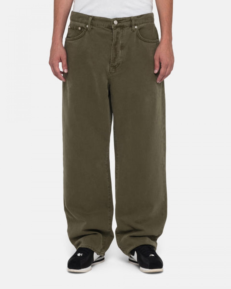 Olive Men's Stussy Big Ol' Jean Washed Canvas Pants | FQH-5249