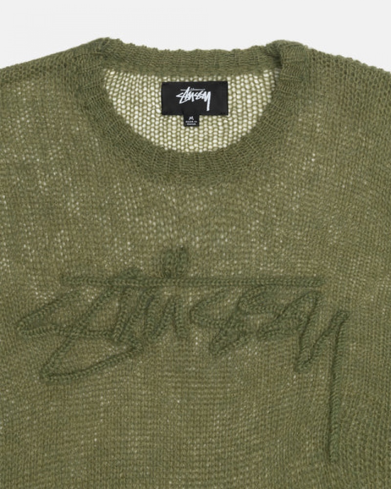 Olive Men's Stussy Loose Knit Sweaters | AGG-4960