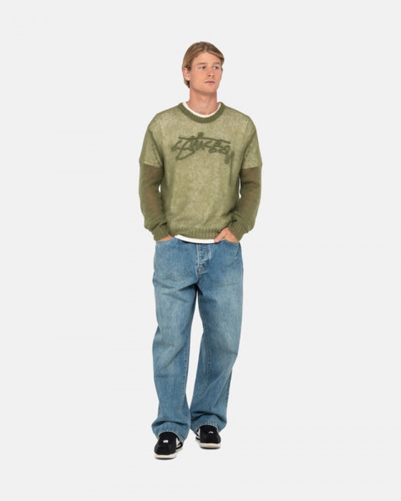 Olive Men's Stussy Loose Knit Sweaters | AGG-4960