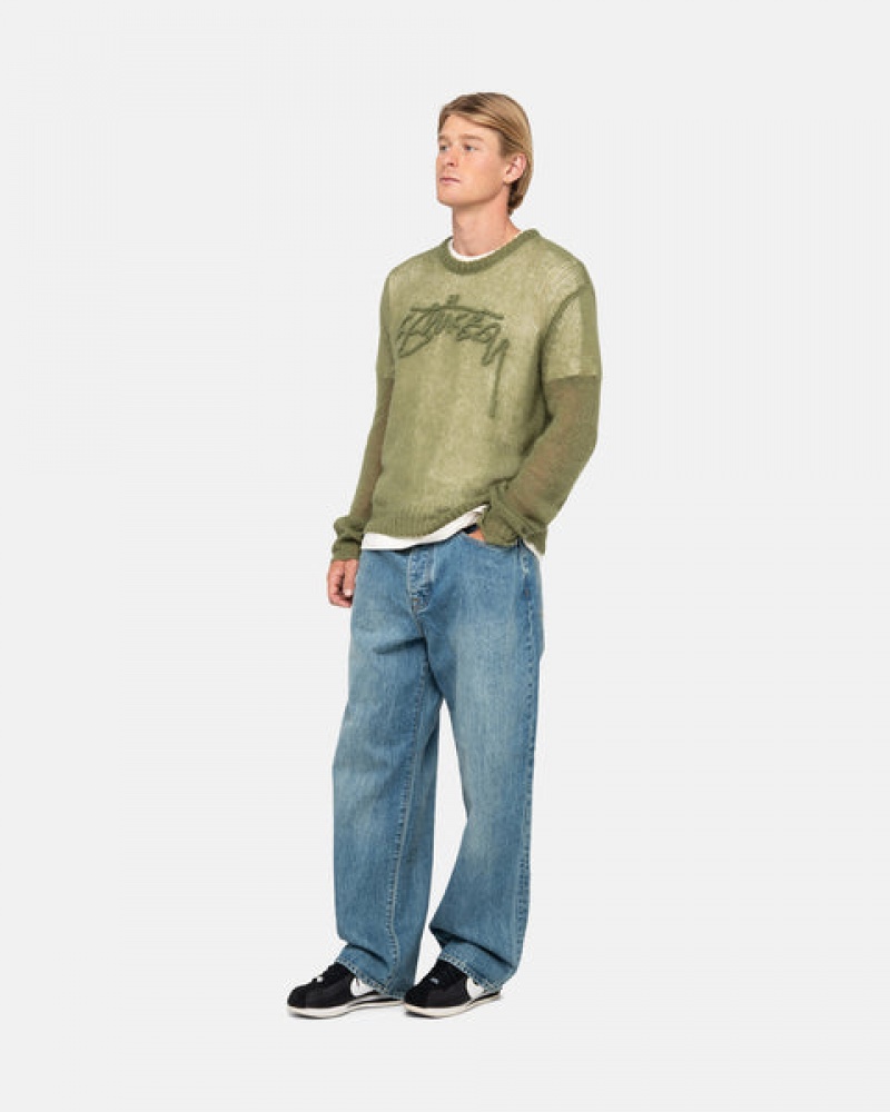 Olive Men's Stussy Loose Knit Sweaters | AGG-4960