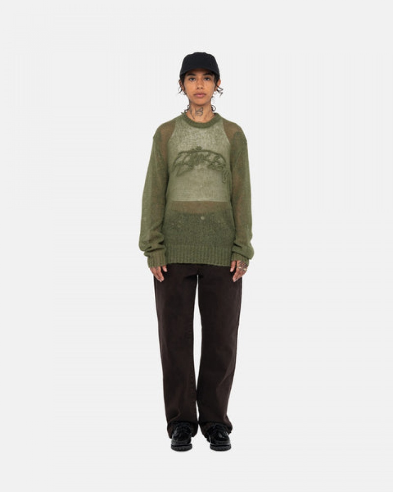 Olive Men's Stussy Loose Knit Sweaters | AGG-4960