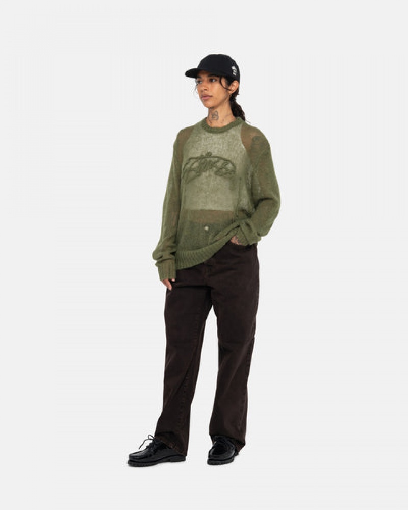 Olive Men's Stussy Loose Knit Sweaters | AGG-4960