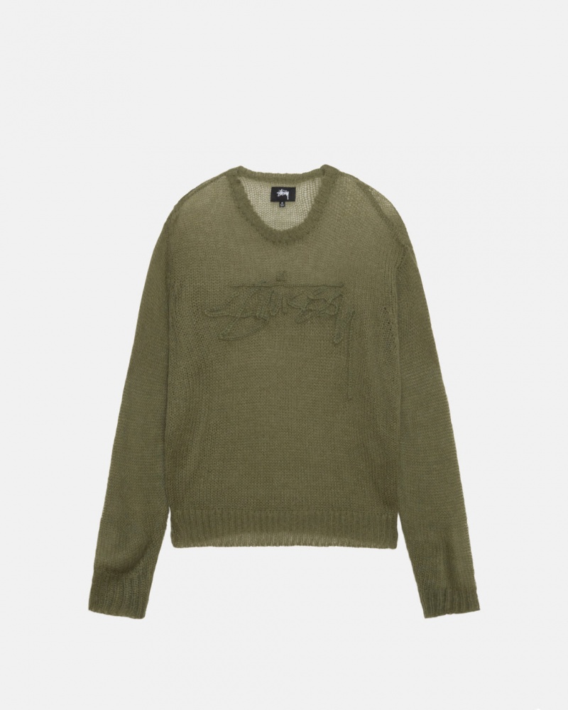 Olive Men\'s Stussy Loose Knit Sweaters | AGG-4960