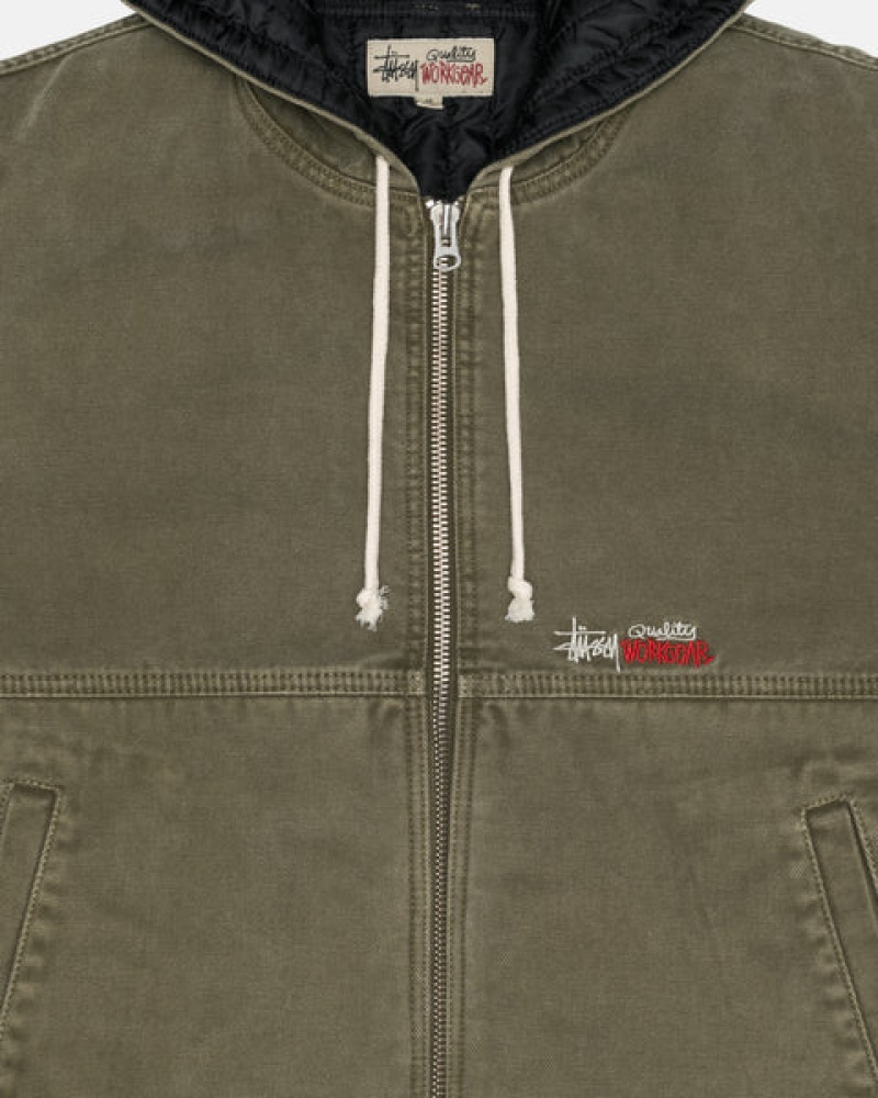 Olive Men's Stussy Work Jacket Insulated Canvas Jackets | LIU-4295