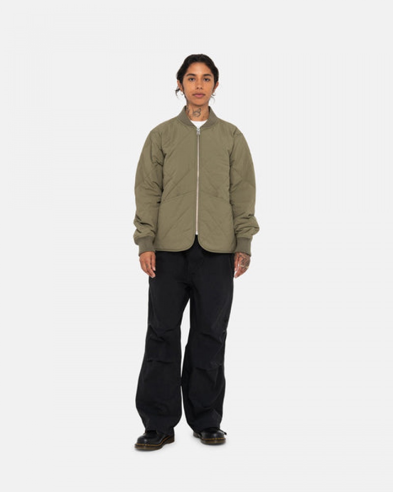 Olive Women's Stussy 8 Ball Quilted Liner Jackets | ASW-4370