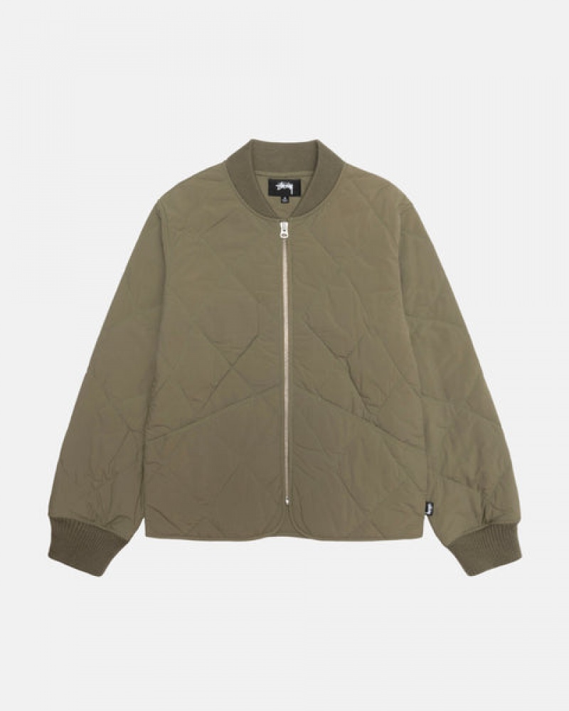 Olive Women's Stussy 8 Ball Quilted Liner Jackets | ASW-4370