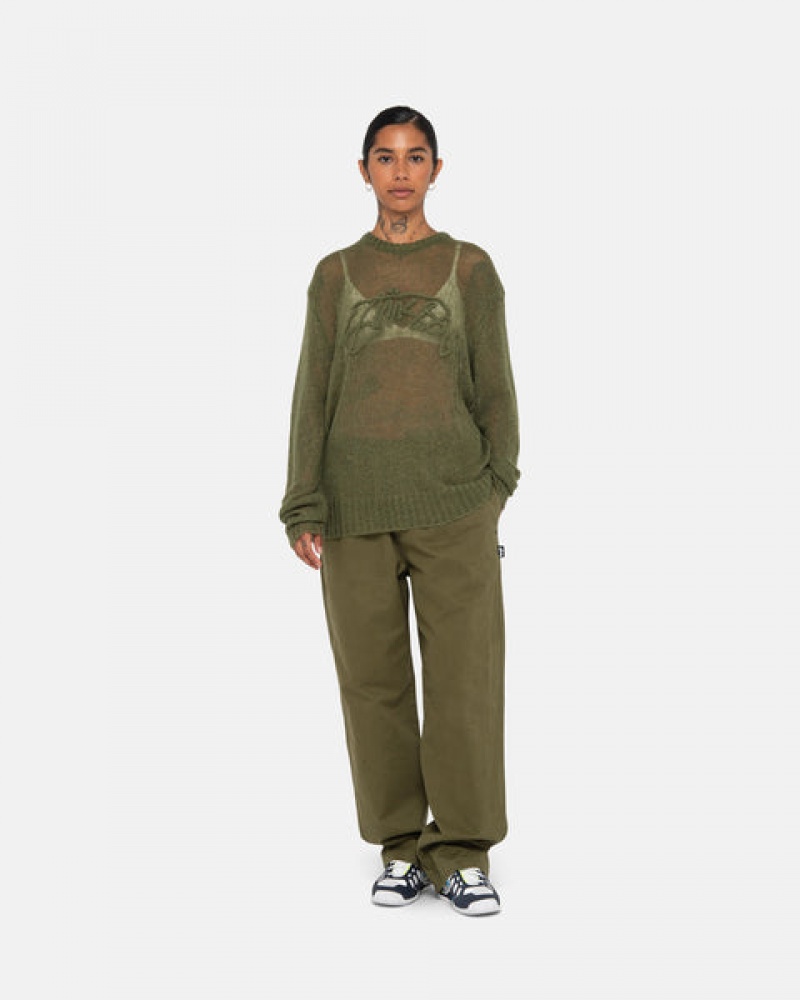 Olive Women's Stussy Beach Pant Brushed Cotton Pants | MBK-1876