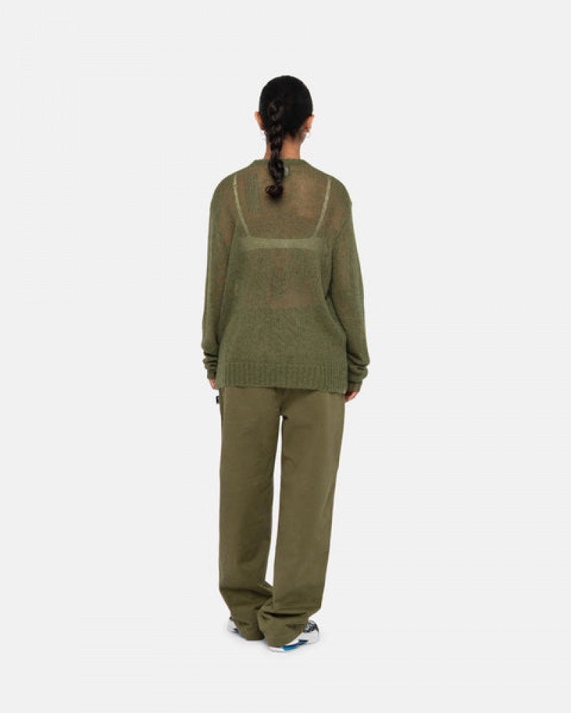 Olive Women's Stussy Beach Pant Brushed Cotton Pants | MBK-1876