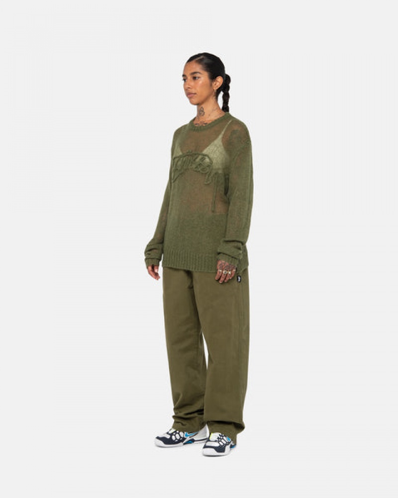 Olive Women's Stussy Beach Pant Brushed Cotton Pants | MBK-1876