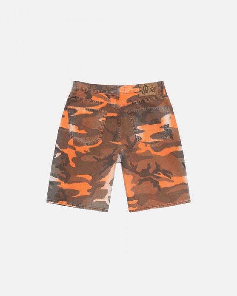 Orange Camo Men's Stussy Spray Dye Big Ol' Shorts | NWK-6652