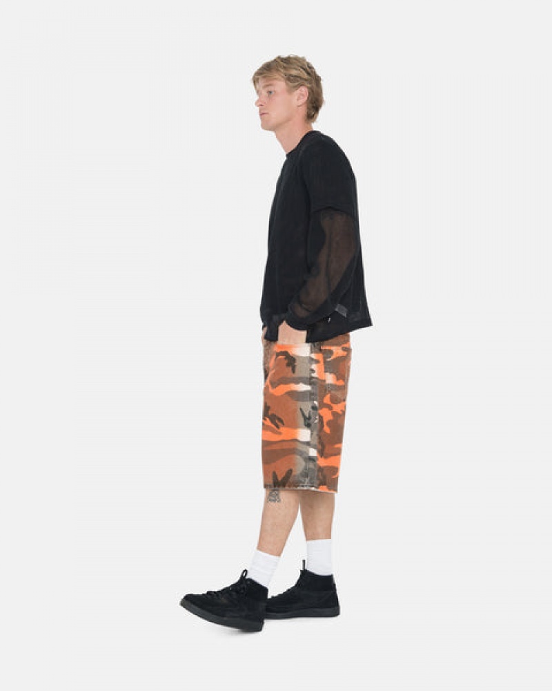 Orange Camo Men's Stussy Spray Dye Big Ol' Shorts | NWK-6652