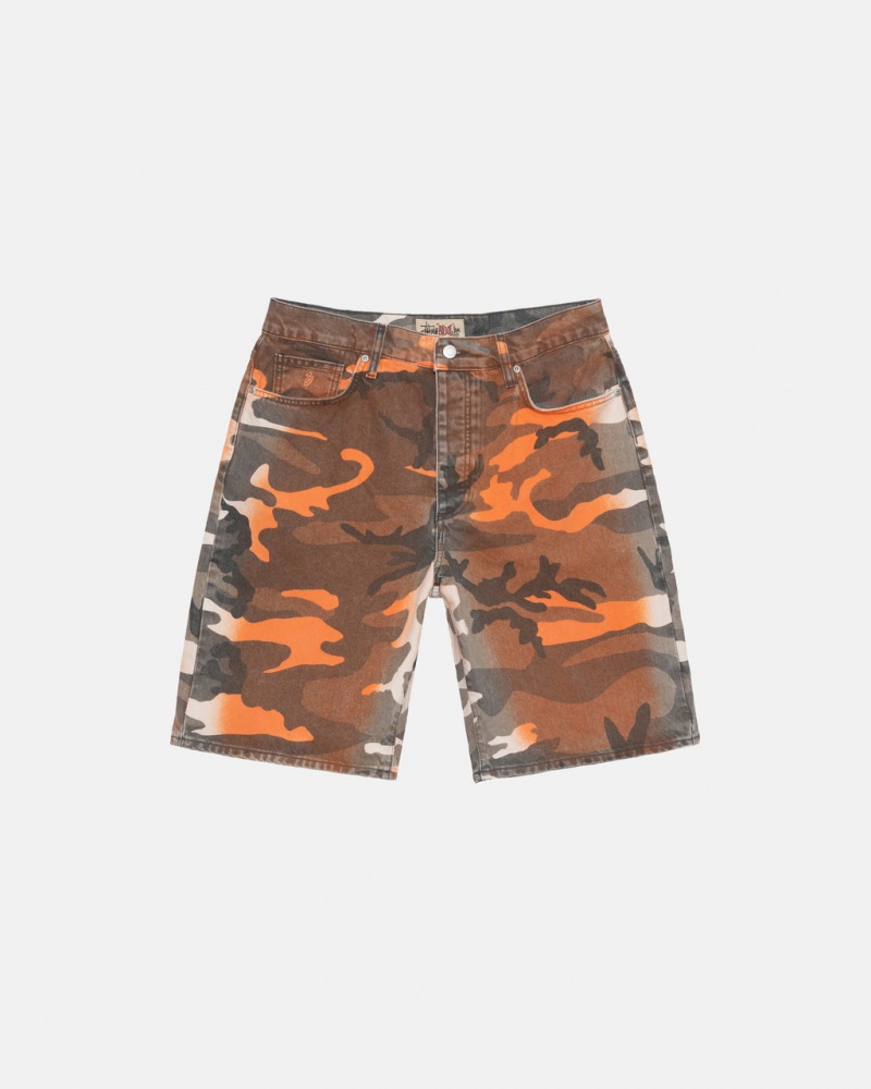 Orange Camo Men\'s Stussy Spray Dye Big Ol\' Shorts | NWK-6652