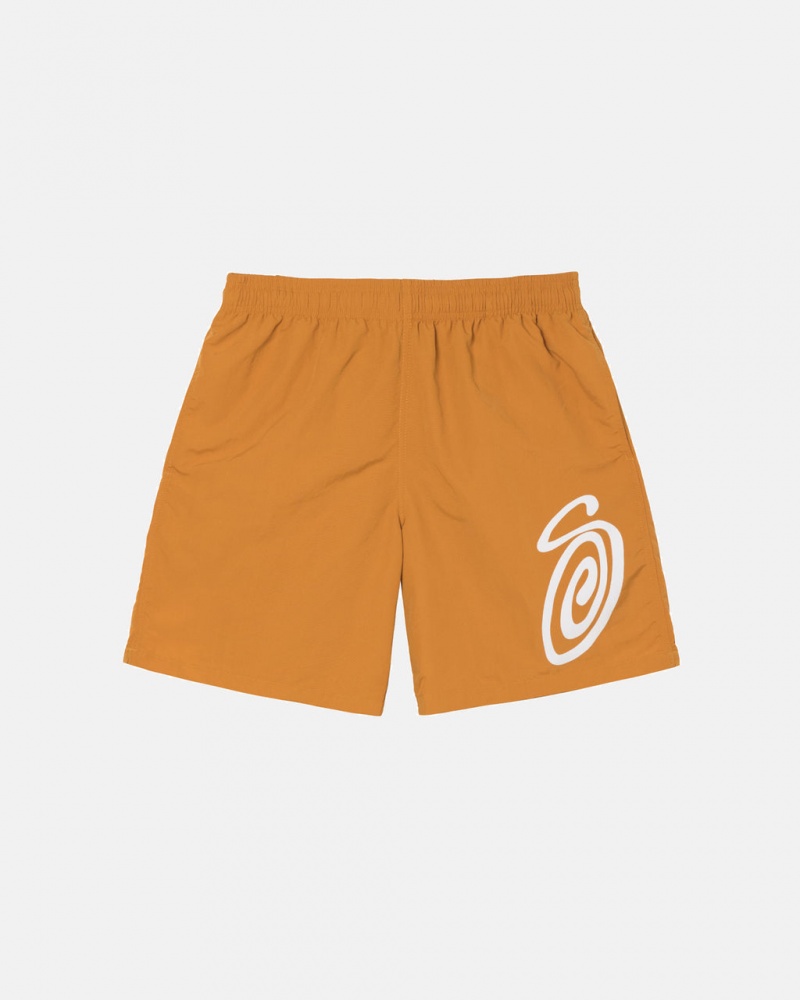 Orange Men\'s Stussy Curly S Water Short Swimwear | HXI-4556