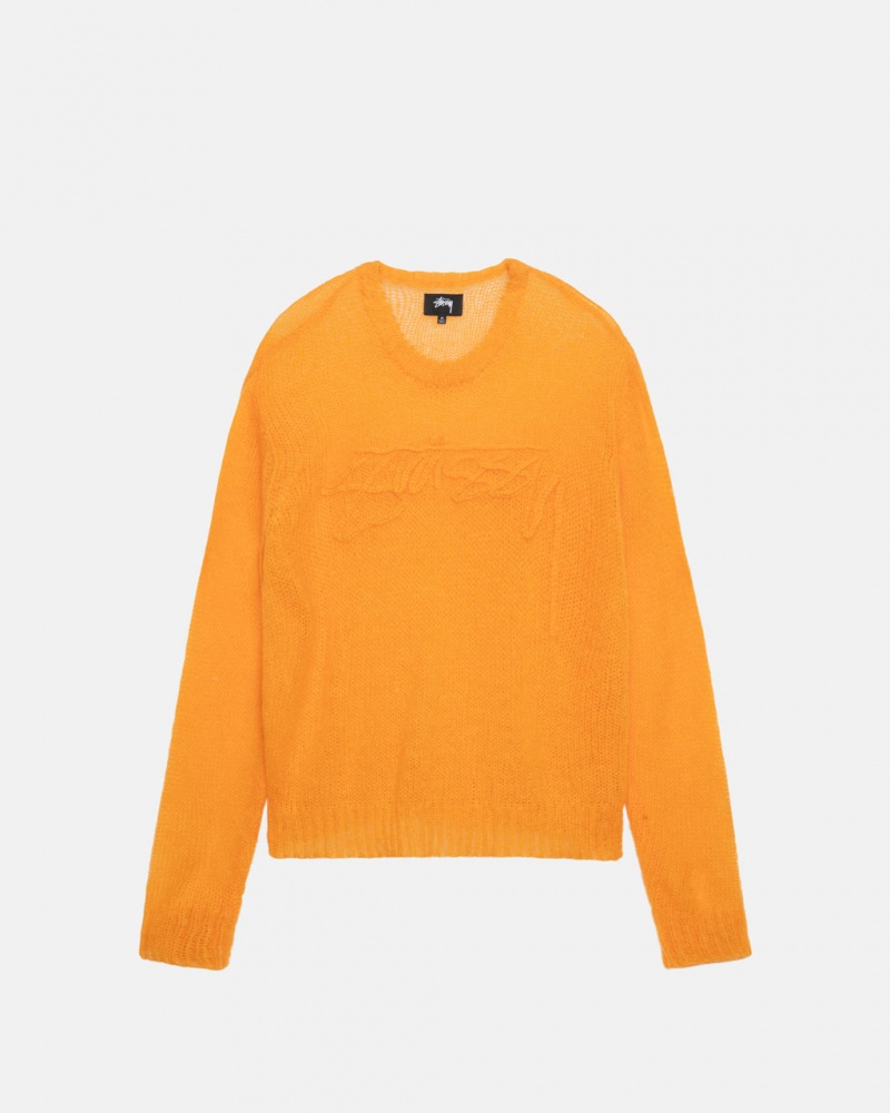 Orange Men\'s Stussy Loose Knit Sweaters | VCL-3810