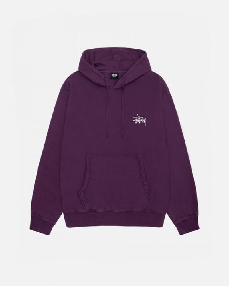 Purple Men's Stussy Basic Stussy Hoodie Pigment Dyed Hoodie | YON-1795