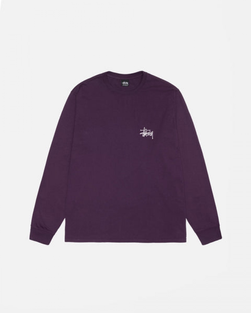 Purple Men's Stussy Basic Stussy LS Tee Pigment Dyed Tees | OIJ-4372