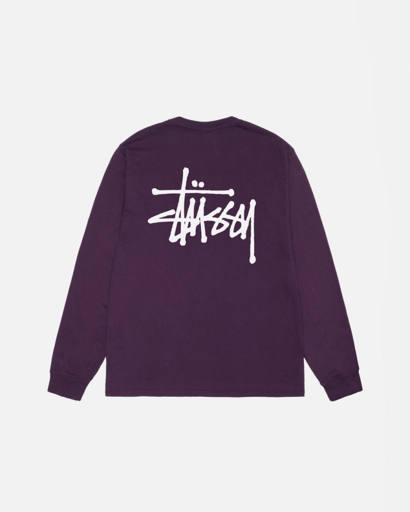 Purple Men\'s Stussy Basic Stussy LS Tee Pigment Dyed Tees | OIJ-4372