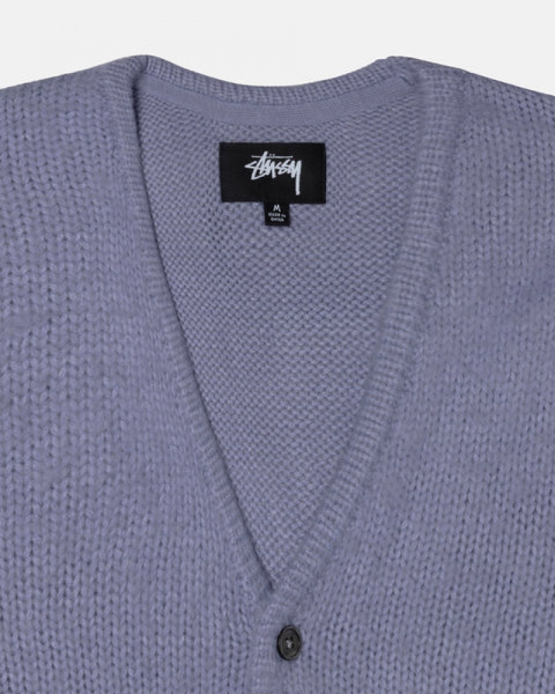 Purple Men's Stussy Brushed Cardigan Sweaters | UWP-6470