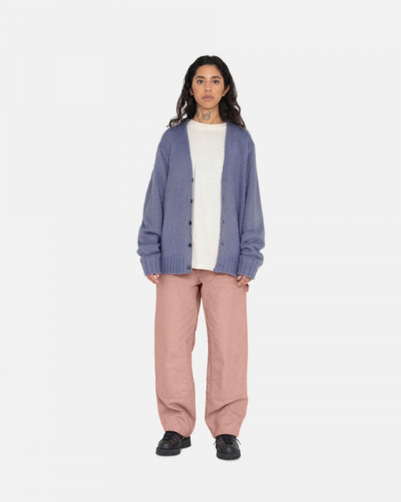 Purple Men's Stussy Brushed Cardigan Sweaters | UWP-6470