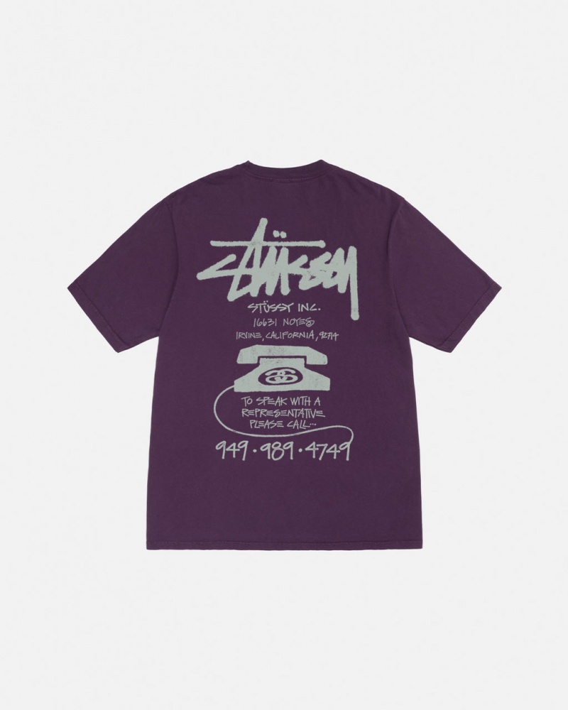 Purple Men\'s Stussy Old Phone Tee Pigment Dyed Tees | ZRC-1096