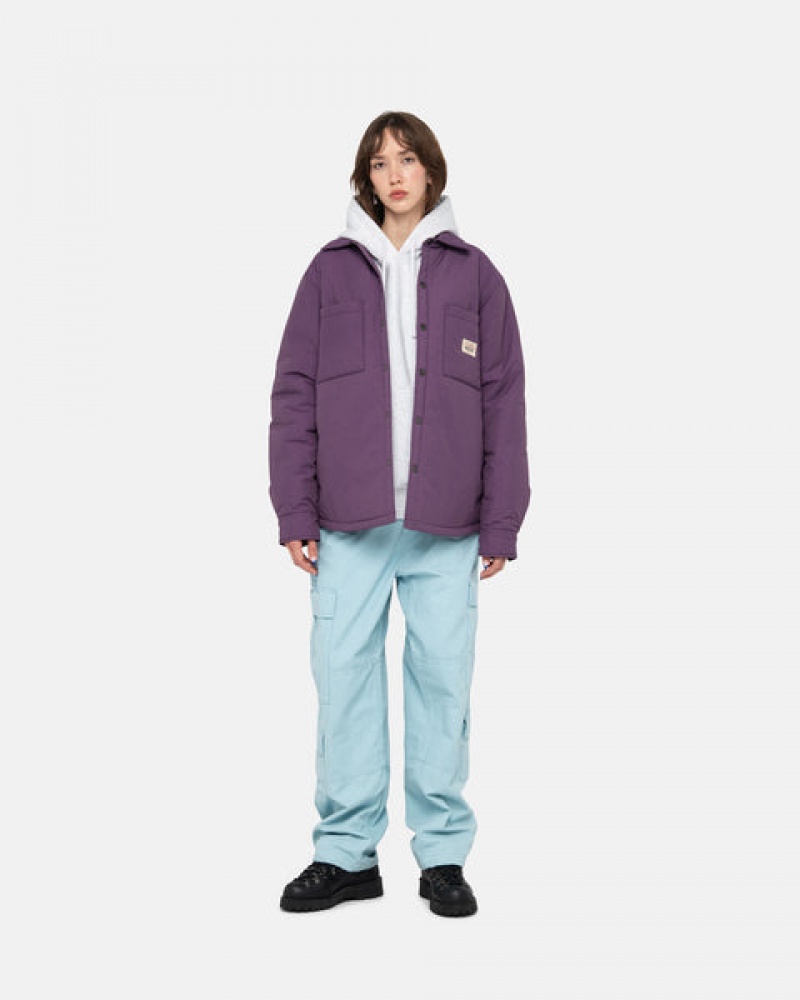 Purple Men's Stussy Padded Tech Over Shirt Jackets | QRT-3873