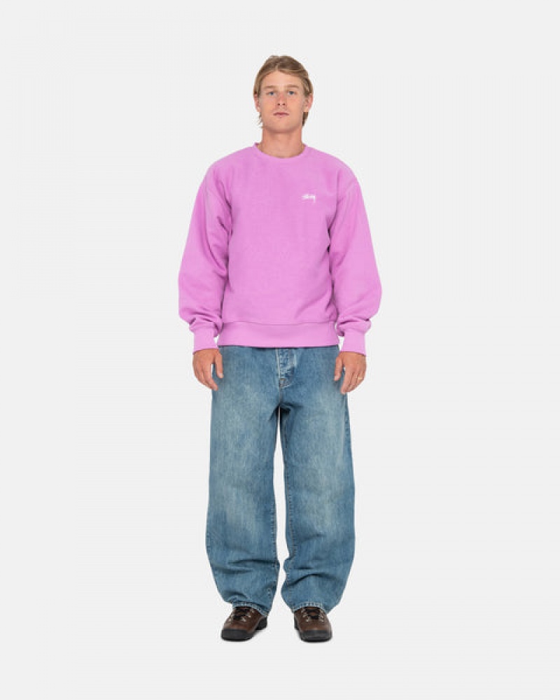 Purple Men's Stussy Stock Logo Crew Sweatshirts | FEE-9054