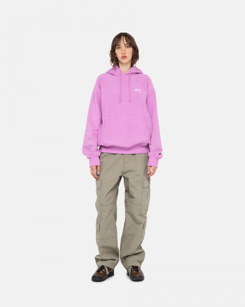 Purple Men's Stussy Stock Logo Hood Sweatshirts | ZIX-6542