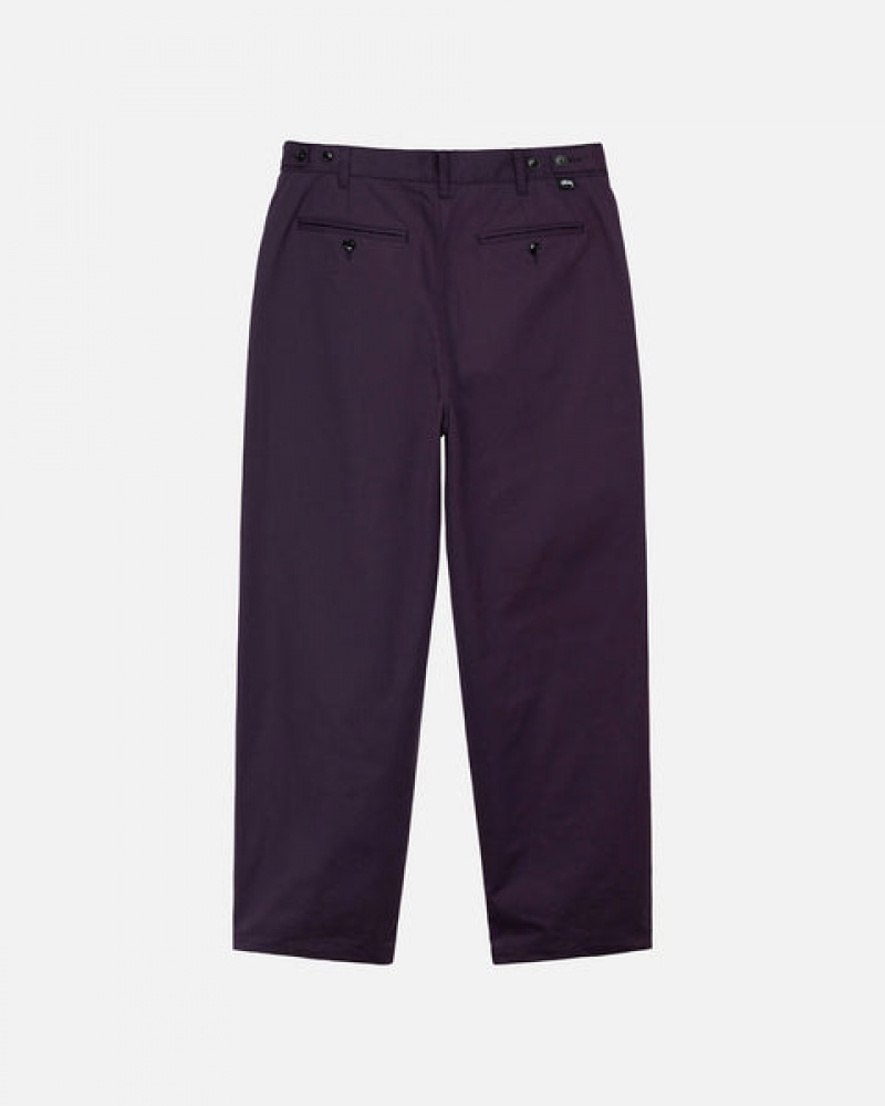 Purple Men's Stussy Twill Volume Pleated Trouser Pants | OWF-2090