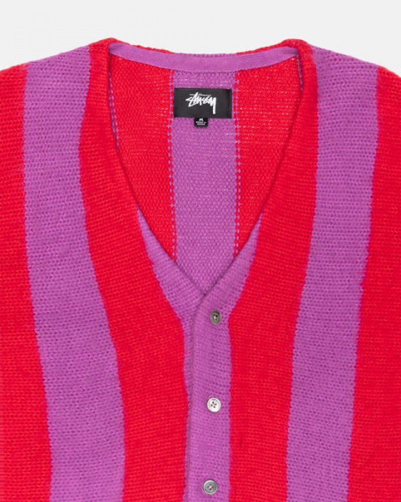 Purple Women's Stussy Stripe Brushed Cardigan Sweaters | BQU-7507