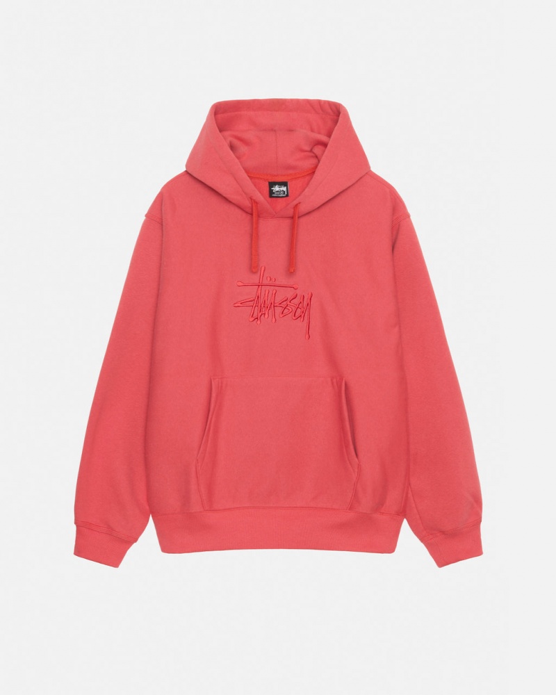 Red Men\'s Stussy Basic Applique Hood Sweatshirts | GRH-7101