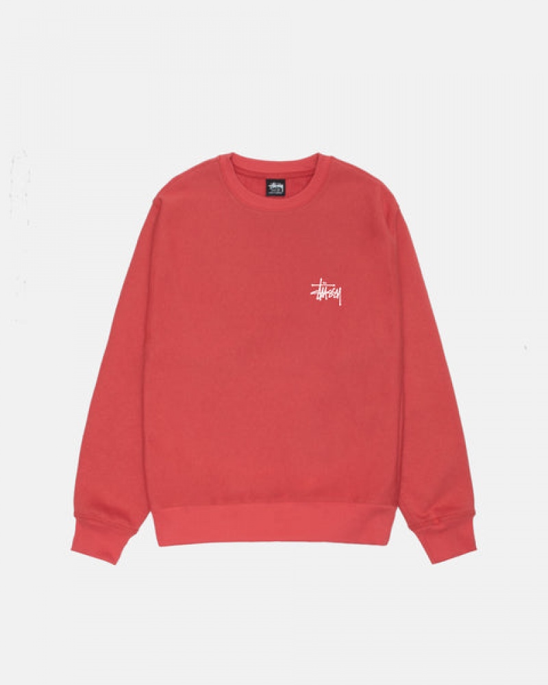 Red Men's Stussy Basic Stussy Crew Sweatshirts | HUR-5063