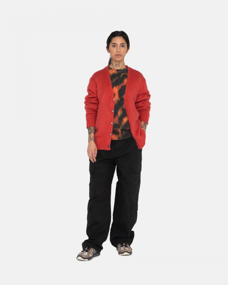 Red Men's Stussy Brushed Cardigan Sweaters | OZY-1399