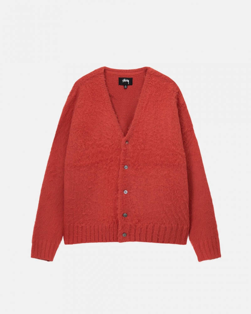 Red Men\'s Stussy Brushed Cardigan Sweaters | OZY-1399