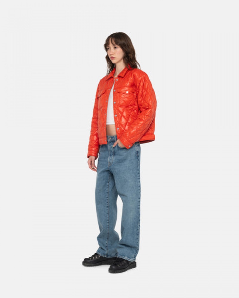 Red Men's Stussy Ranch Jacket Quilted Nylon Jackets | YZX-0893