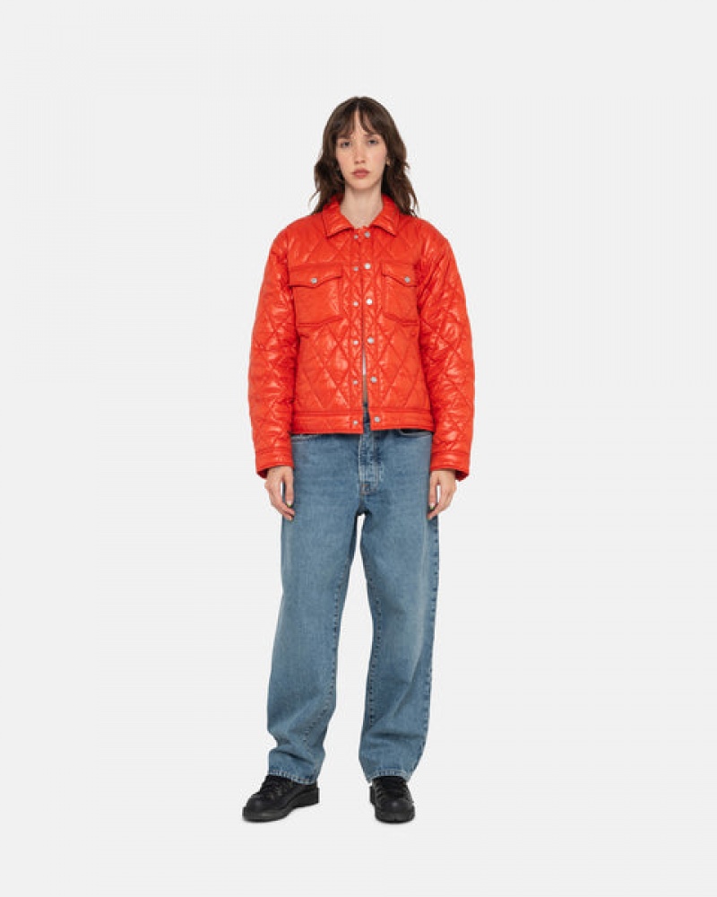 Red Men's Stussy Ranch Jacket Quilted Nylon Jackets | YZX-0893